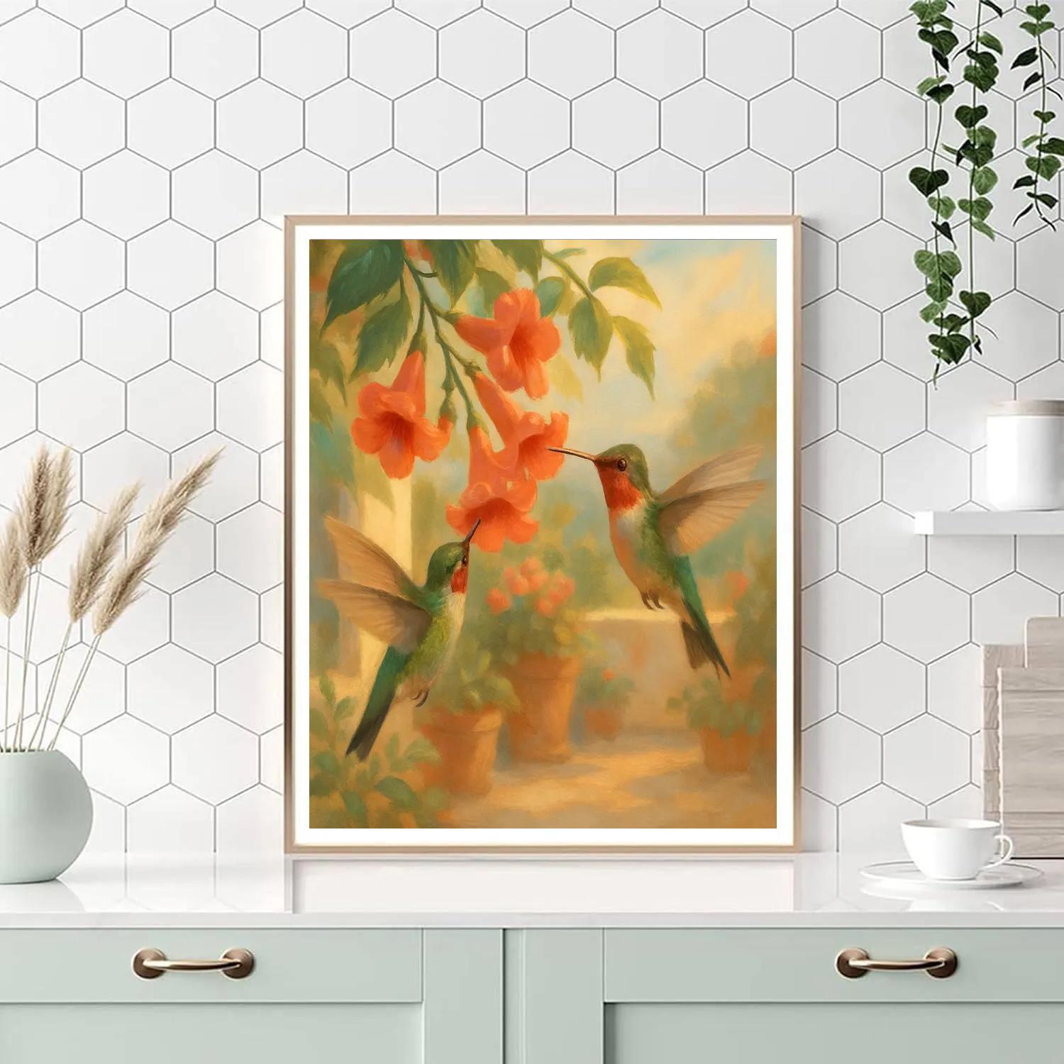 Hummingbirds In The Coral Trumpet Vines Numbered painting kits