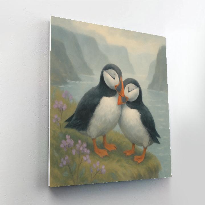 Misty Fjord Puffins At The Sea Lavender Ledge Number painting