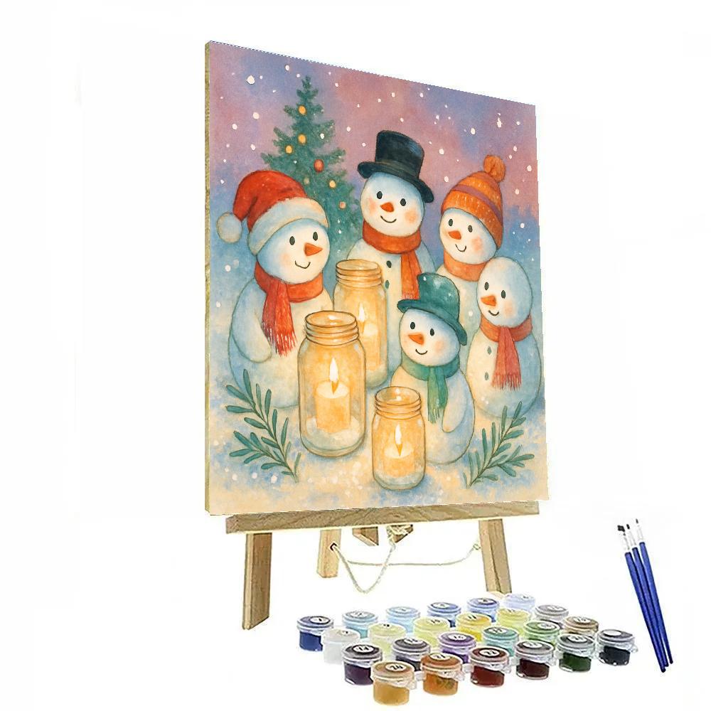 Snowman Garden Party With Candlelit Jars paint by number