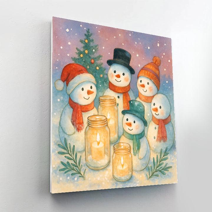 Snowman Garden Party With Candlelit Jars paint by number
