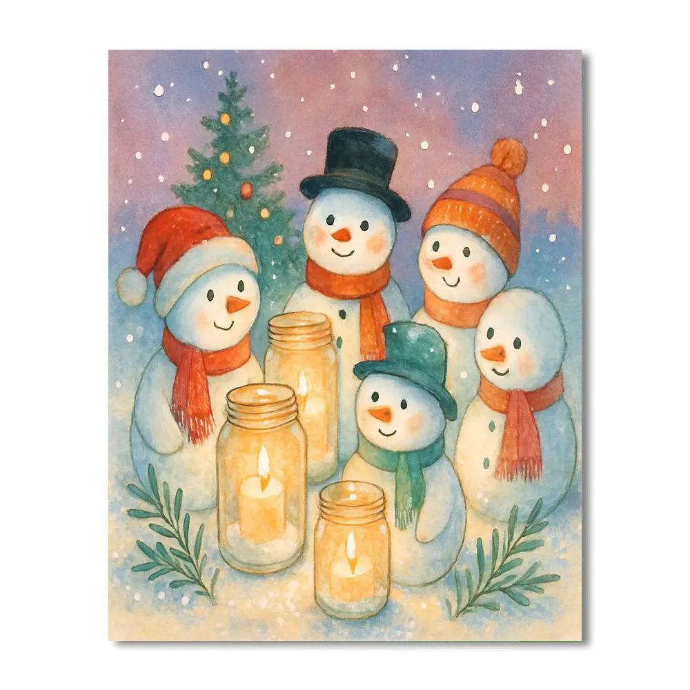 Snowman Garden Party With Candlelit Jars paint by number
