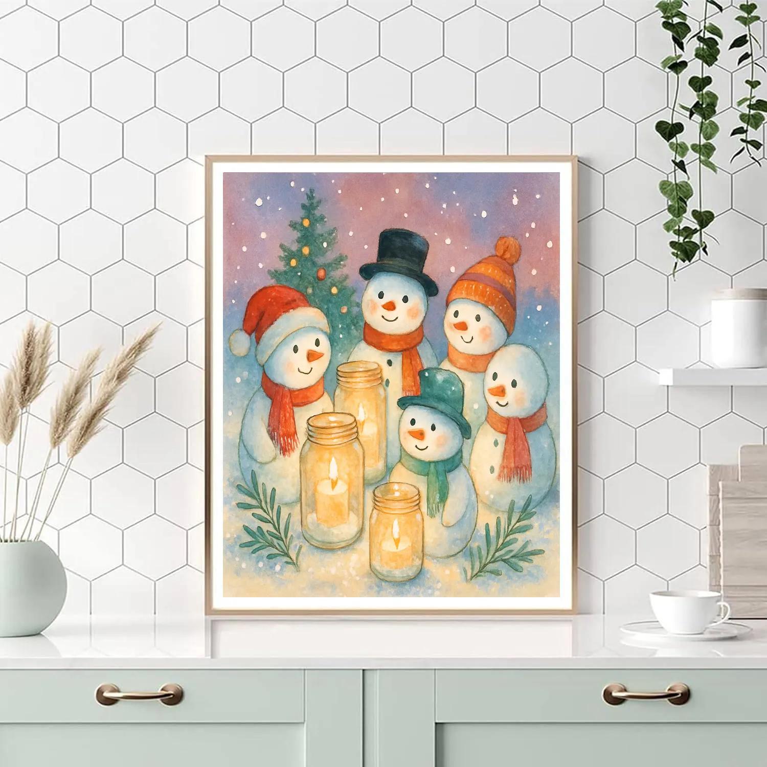 Snowman Garden Party With Candlelit Jars paint by number