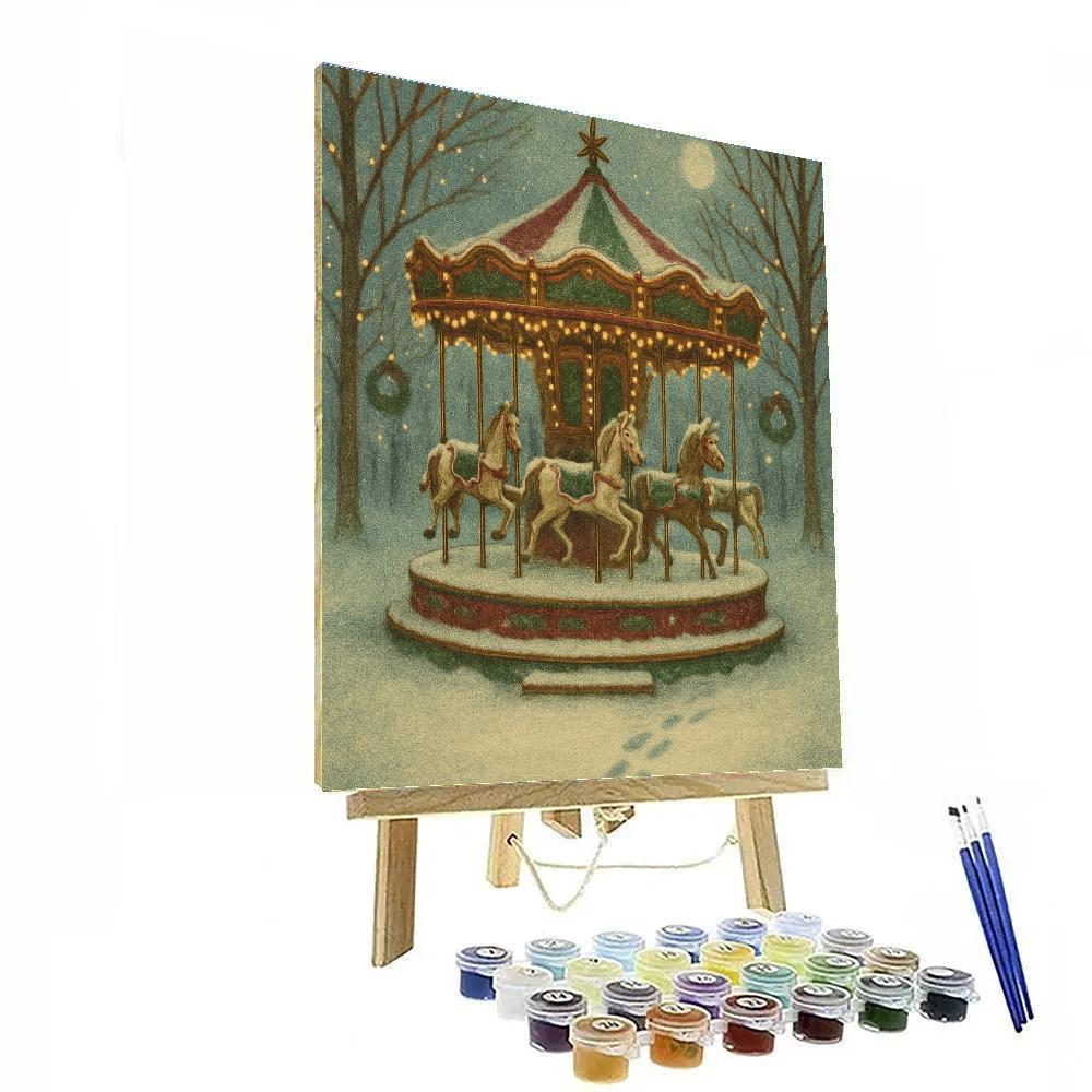 The Silent Carousel Of Snowy Wooden Horses painting number kit