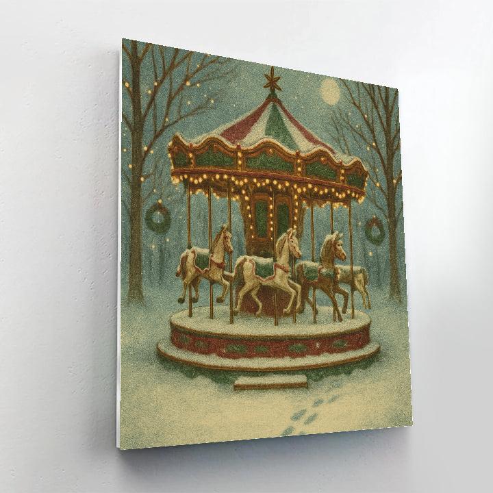 The Silent Carousel Of Snowy Wooden Horses painting number kit