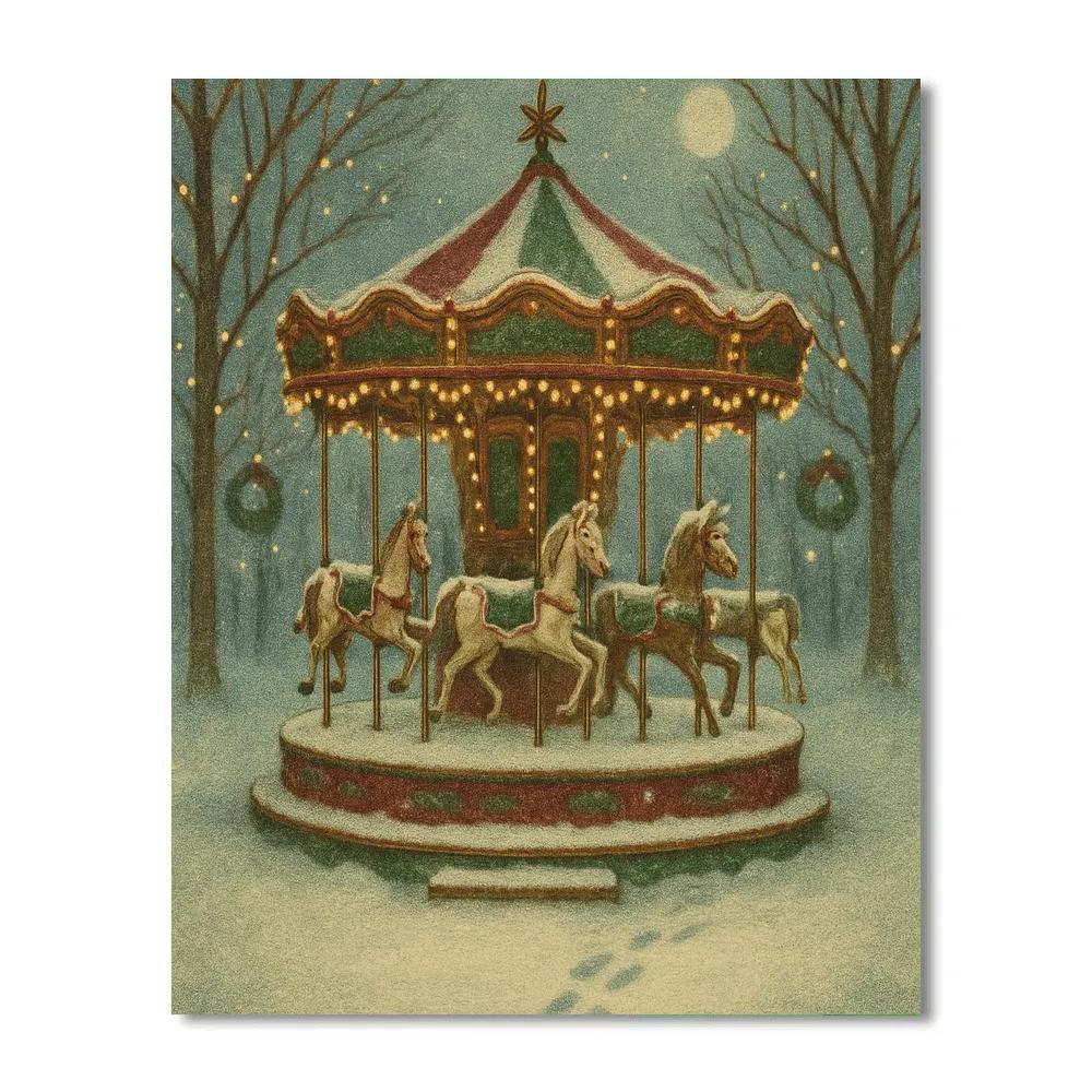 The Silent Carousel Of Snowy Wooden Horses painting number kit
