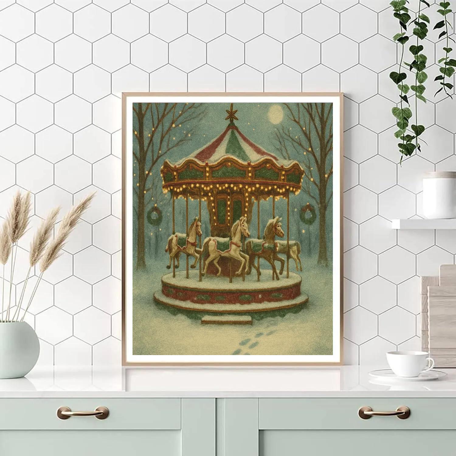 The Silent Carousel Of Snowy Wooden Horses painting number kit