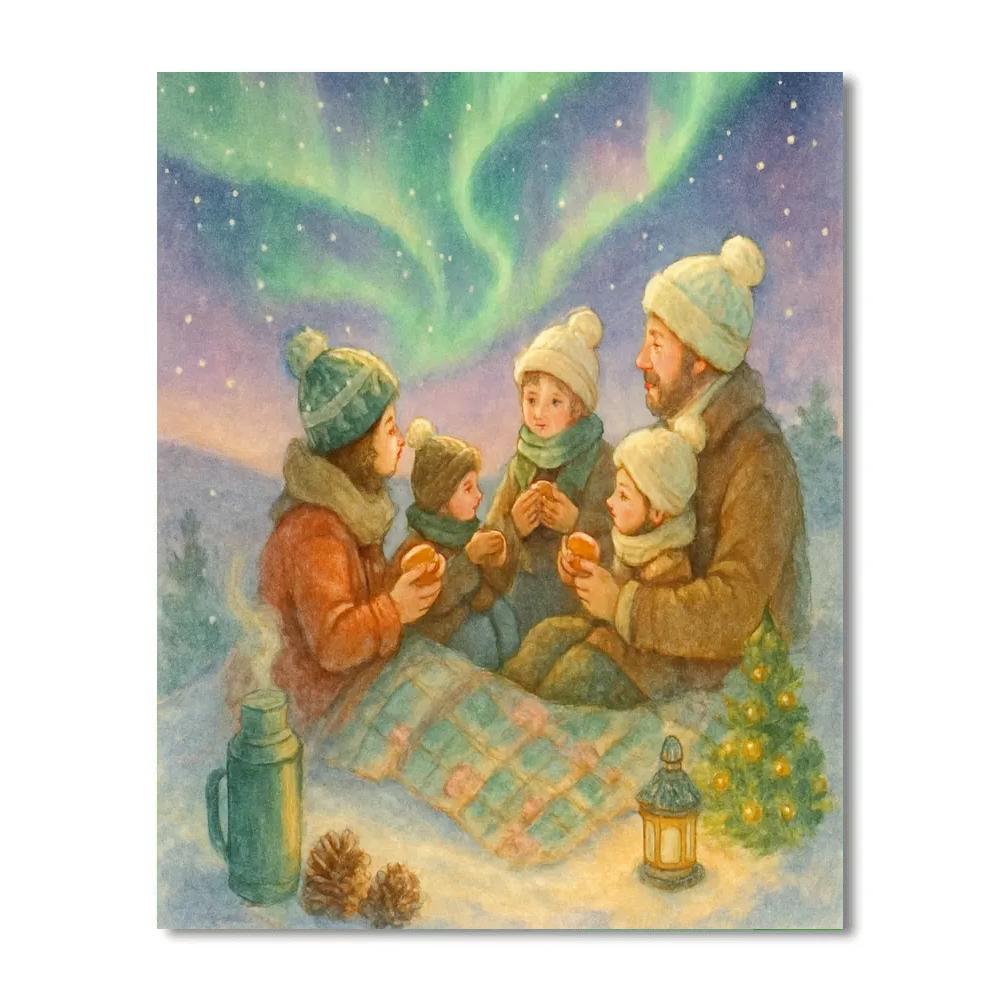 Aurora Picnic On The Snowy Hilltop Number painting