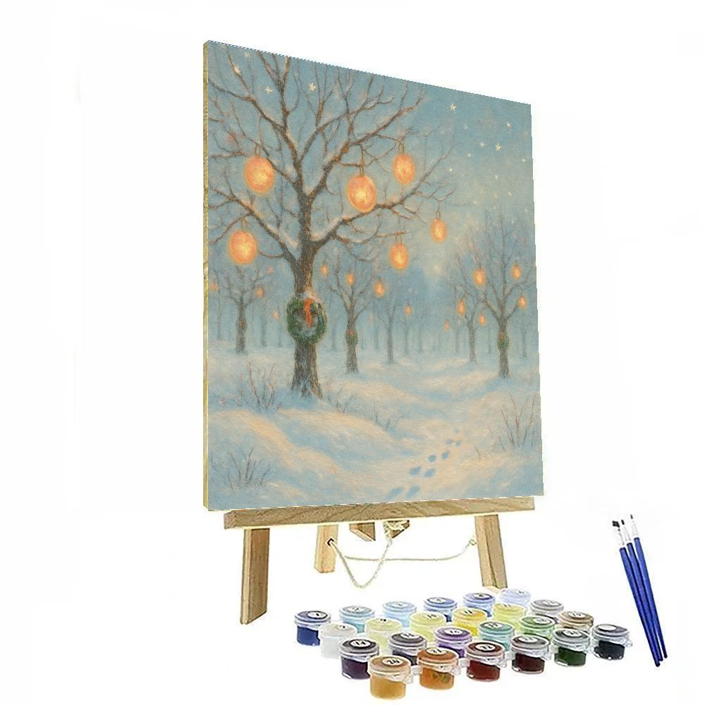 Snowy Orchard With Hanging Starlight Apples DIY paint by numbers