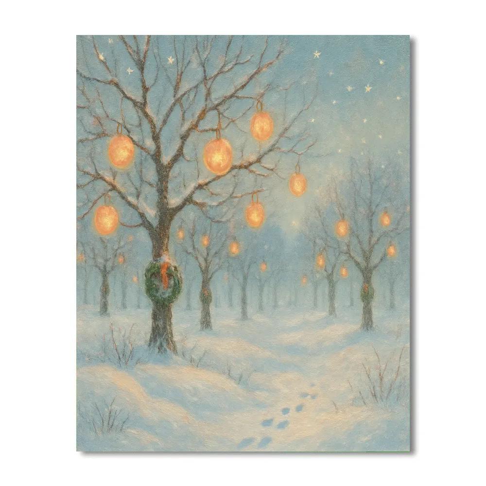 Snowy Orchard With Hanging Starlight Apples DIY paint by numbers