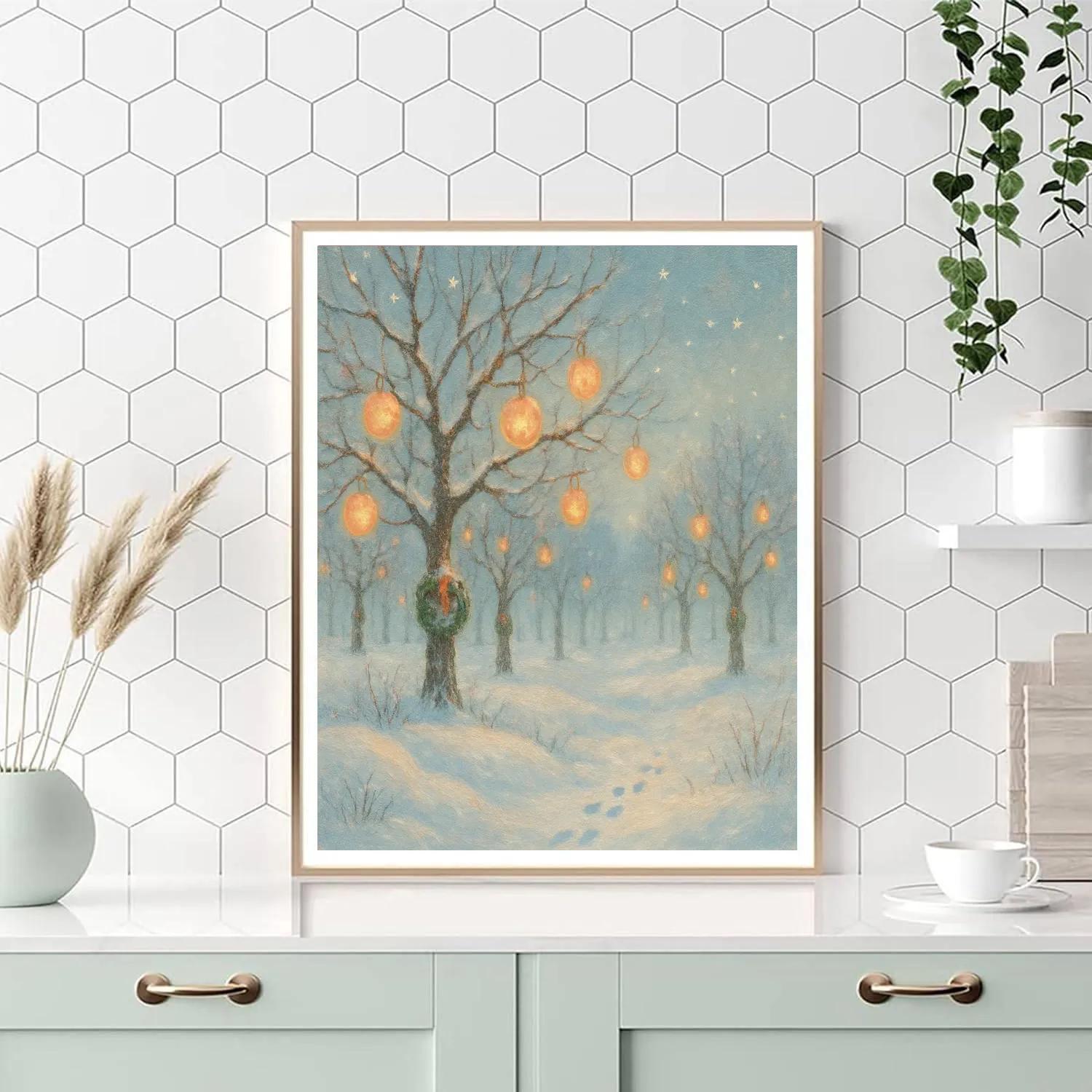 Snowy Orchard With Hanging Starlight Apples DIY paint by numbers