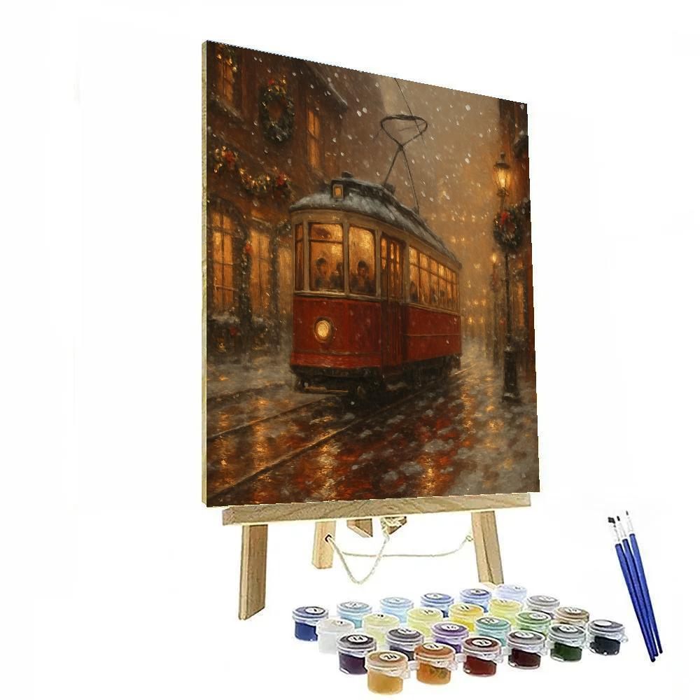 Festive Tram Ride Through The Snowy City Glow Numbered painting kits