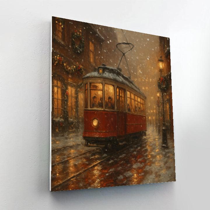 Festive Tram Ride Through The Snowy City Glow Numbered painting kits