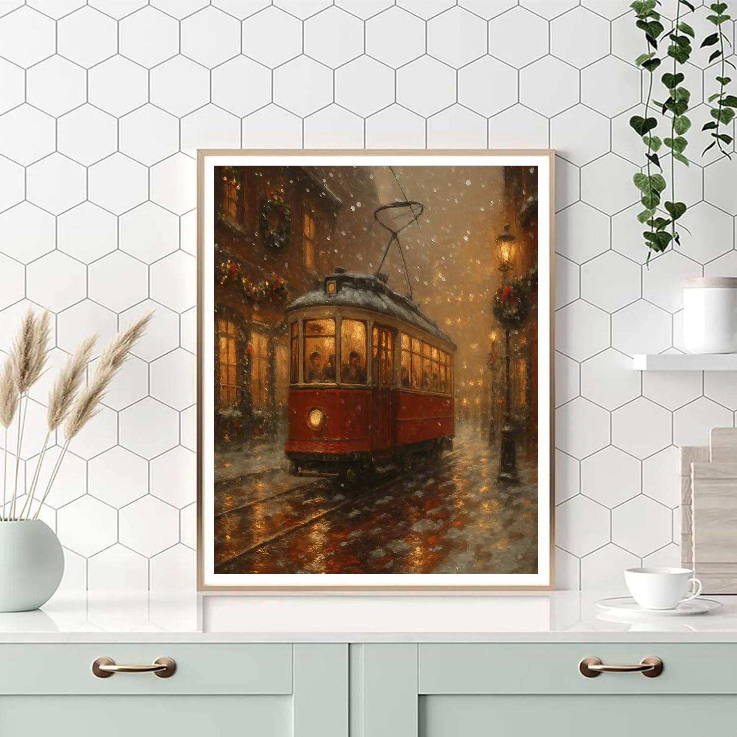 Festive Tram Ride Through The Snowy City Glow Numbered painting kits