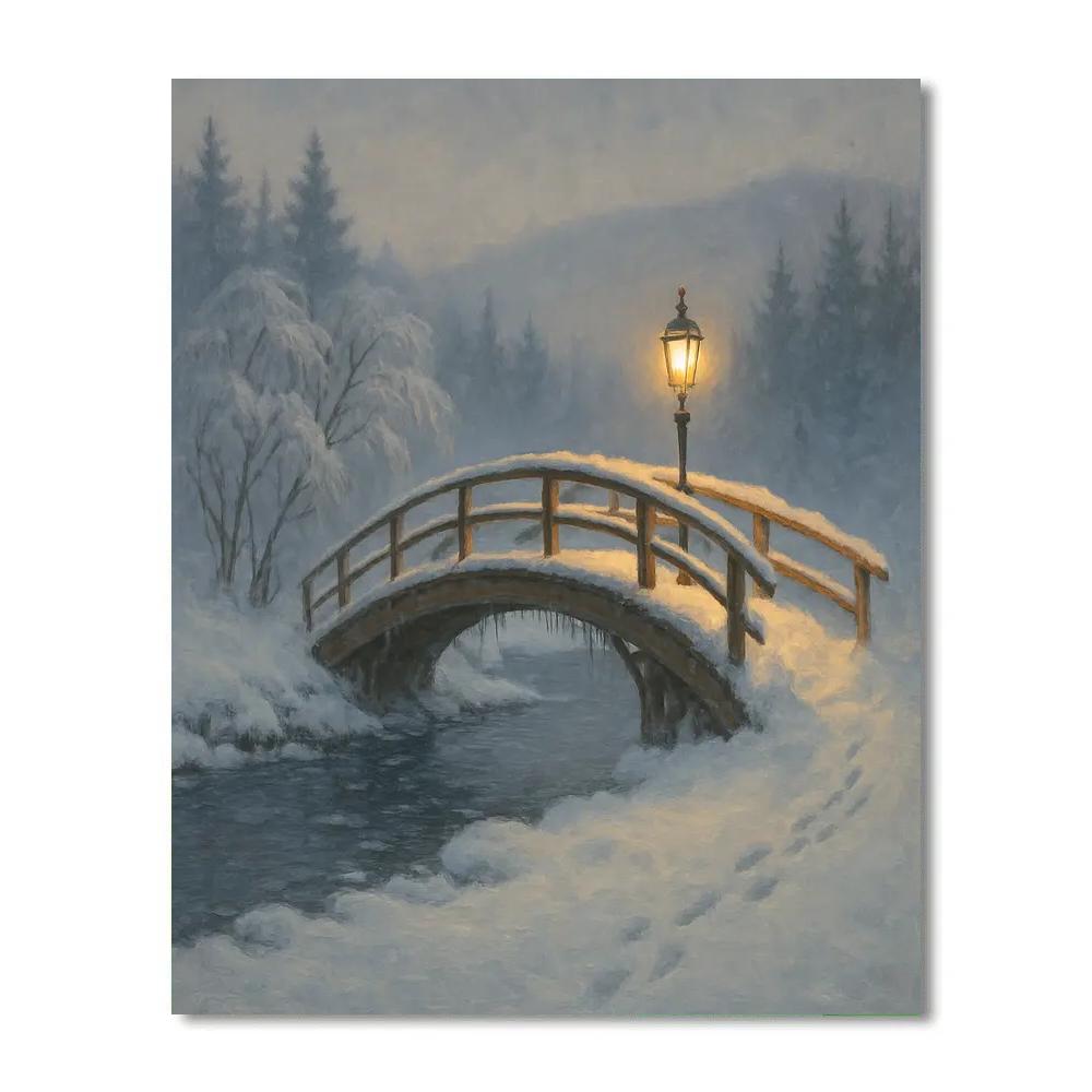 Lanternlight Along The Frozen Footbridge Painting by numbers kit