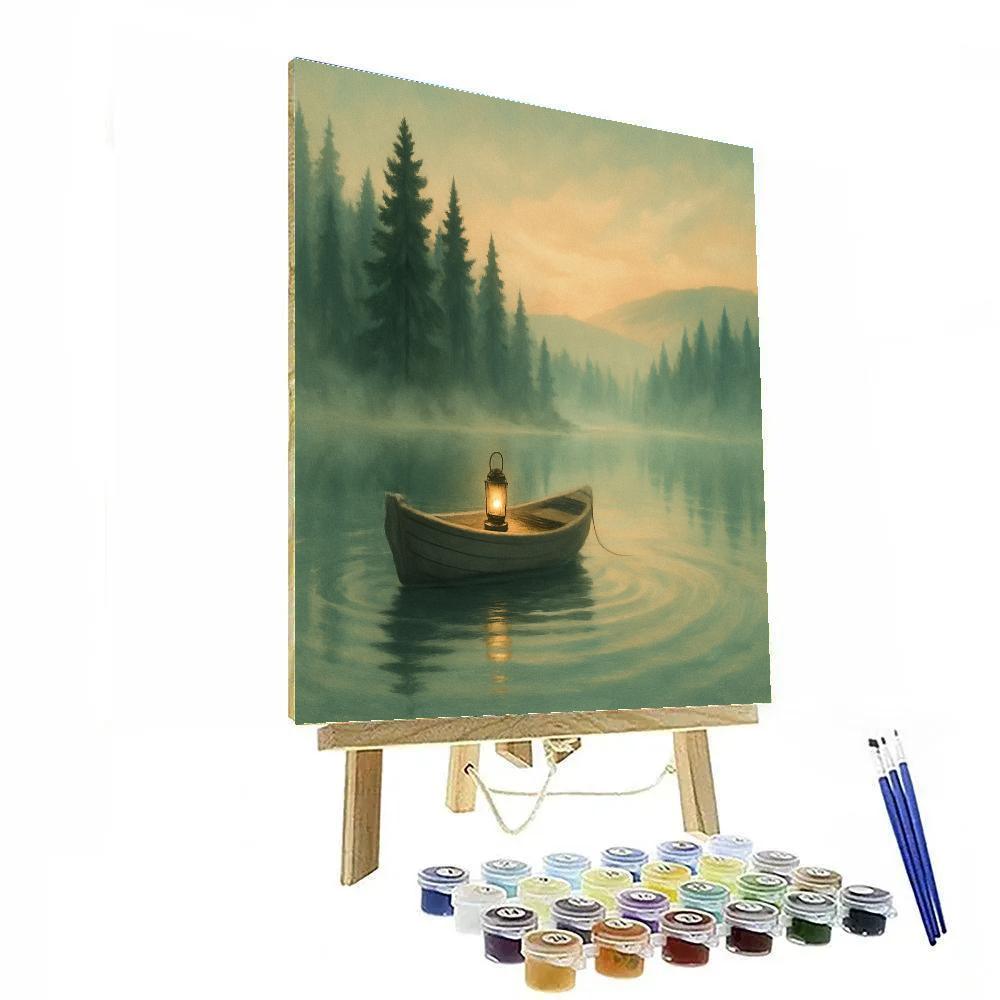 Lantern Drift At Misty Pine Lake Paint by numbers art