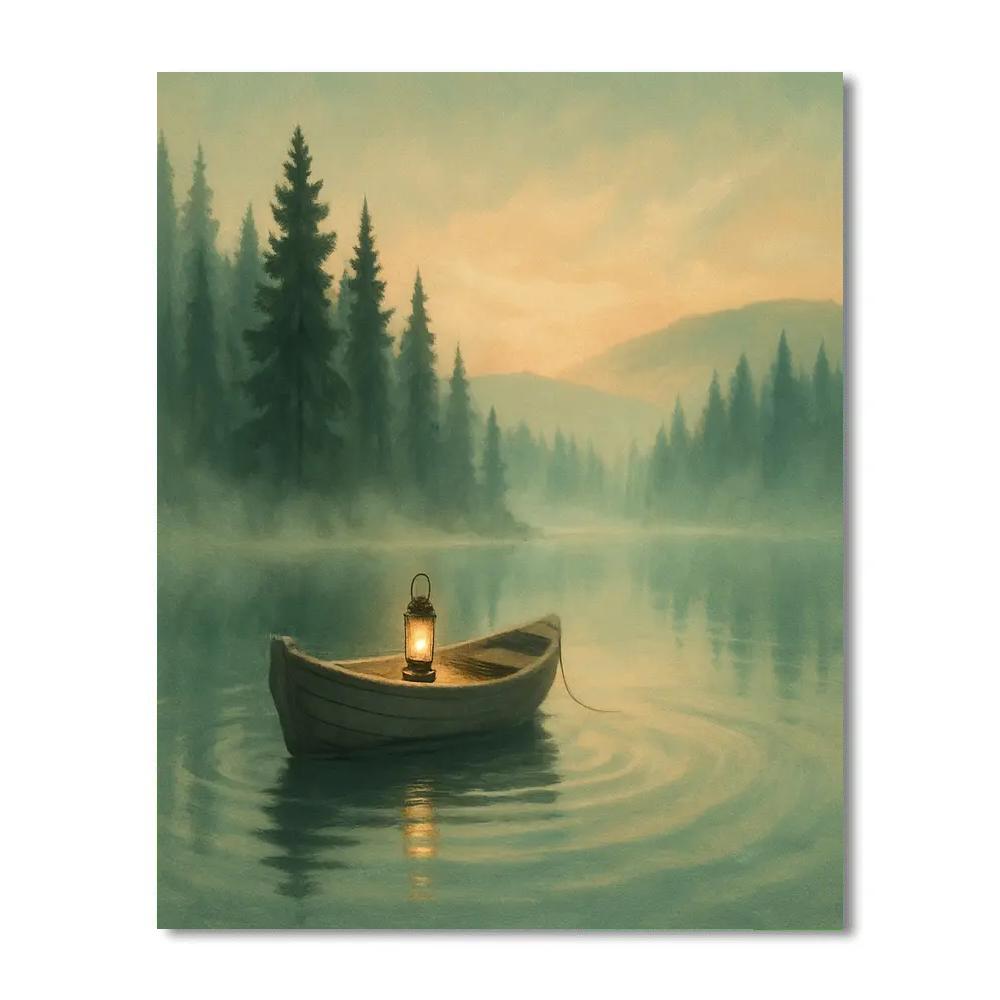 Lantern Drift At Misty Pine Lake Paint by numbers art