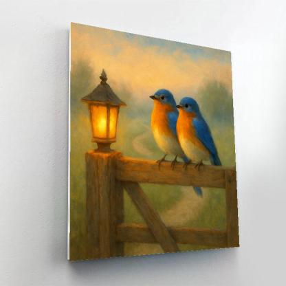 Lantern Light Bluebirds On A Country Gate Number painting