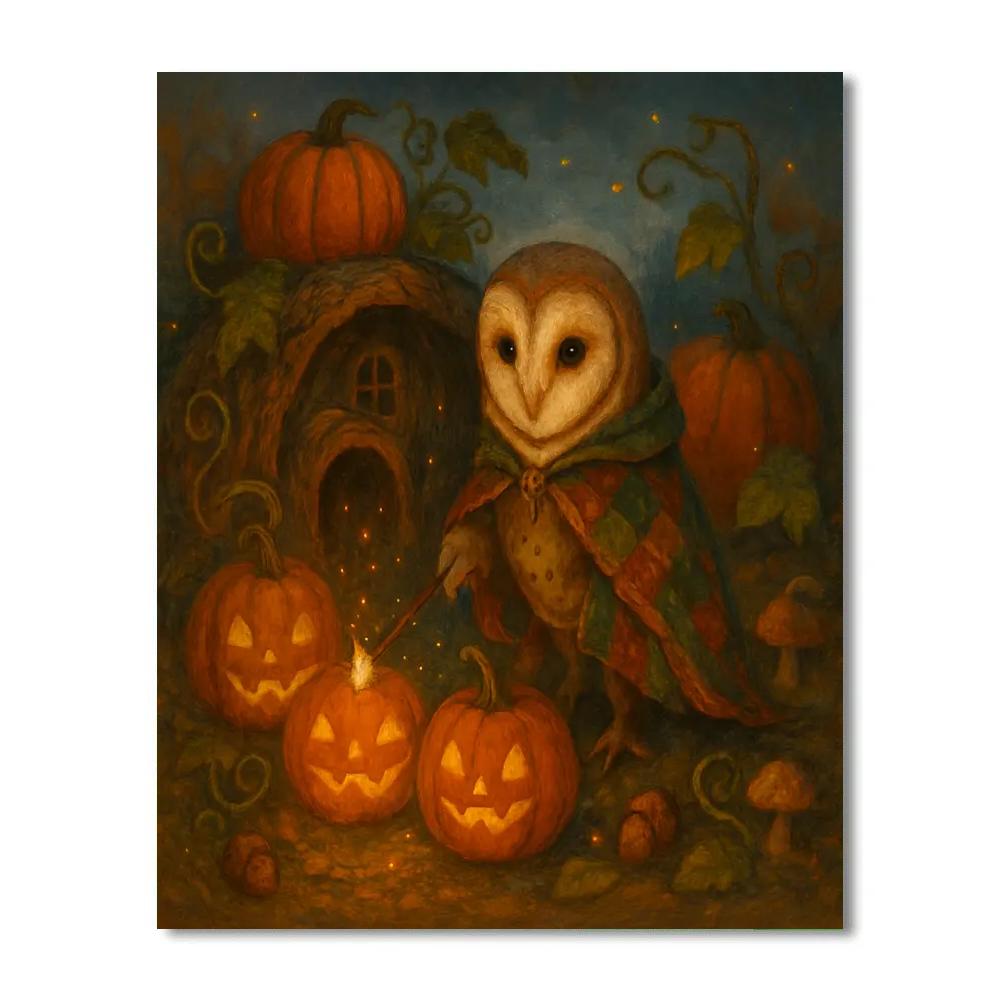 Lanternmaker Owl In The Pumpkin Hollow DIY paint by numbers