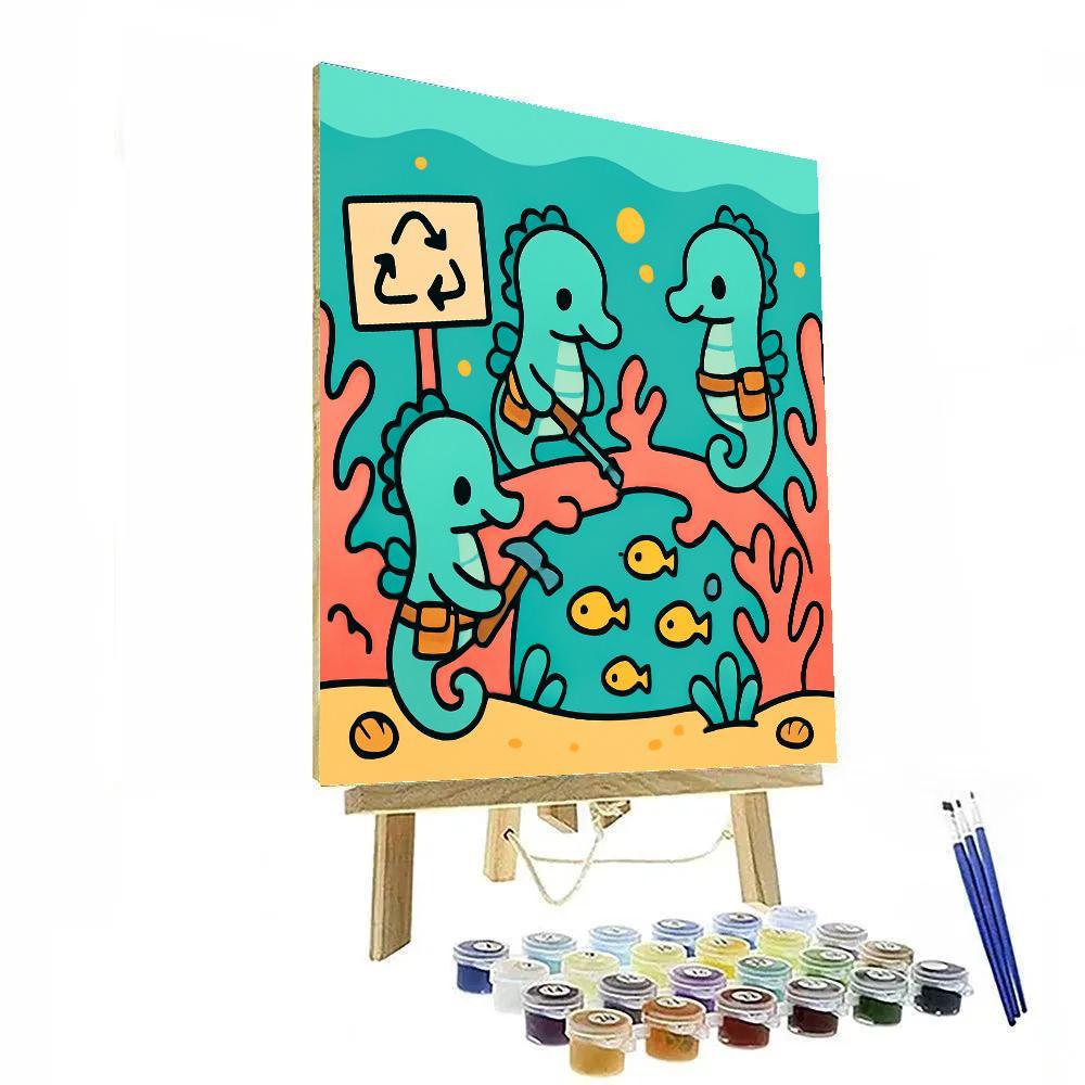 Coral Reef Rescue Squad Of Seahorse Engineers Number painting