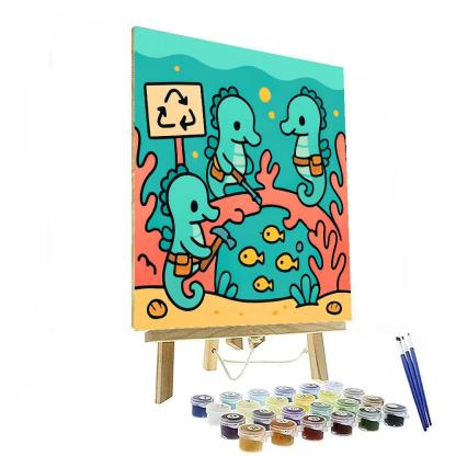 Coral Reef Rescue Squad Of Seahorse Engineers Number painting