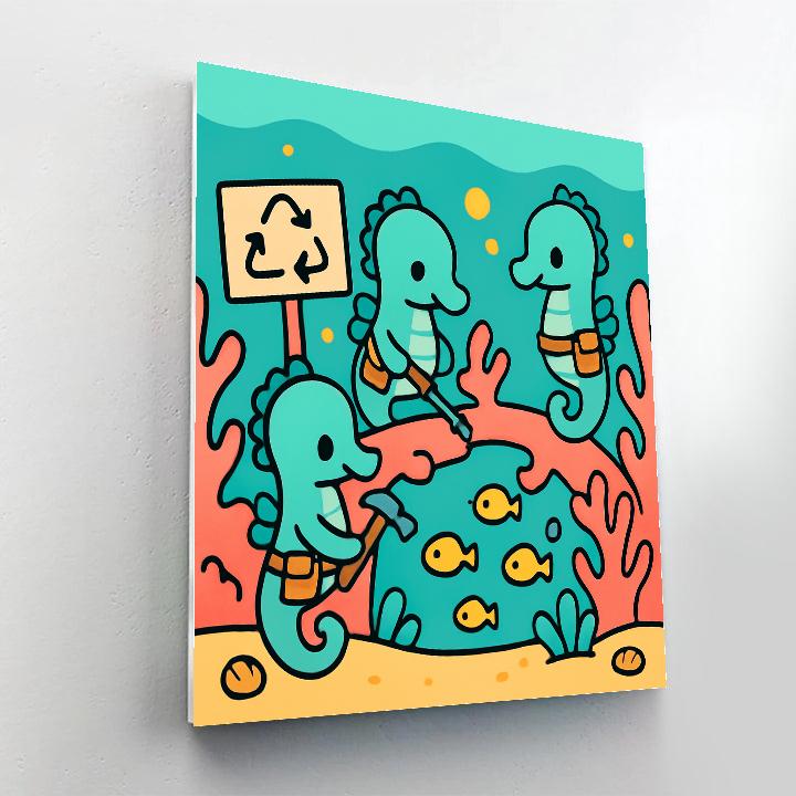 Coral Reef Rescue Squad Of Seahorse Engineers Number painting