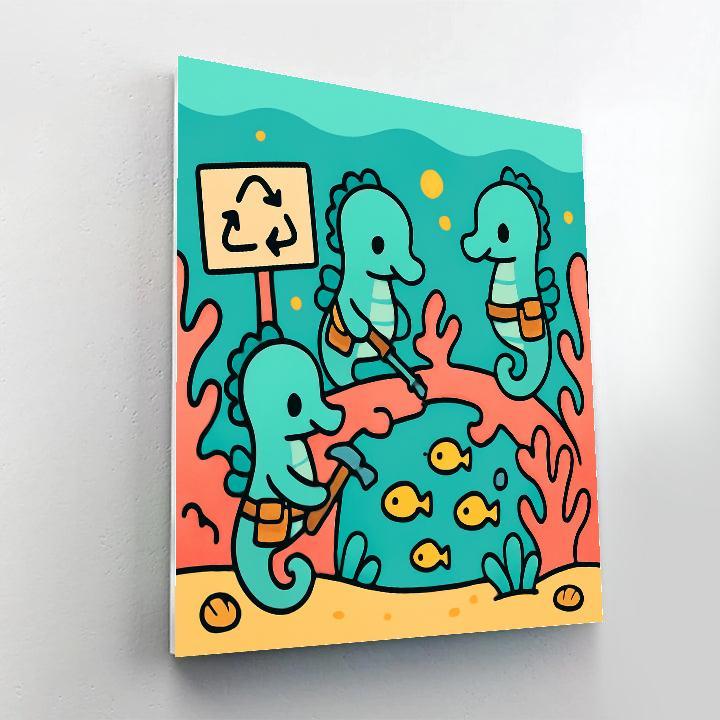 Coral Reef Rescue Squad Of Seahorse Engineers Number painting