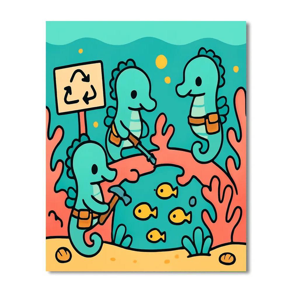 Coral Reef Rescue Squad Of Seahorse Engineers Number painting
