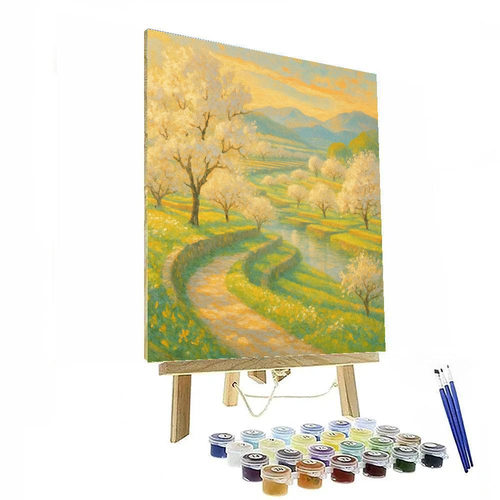 Apricot Dawn Over The Terraced Orchard Valley paint by numbers