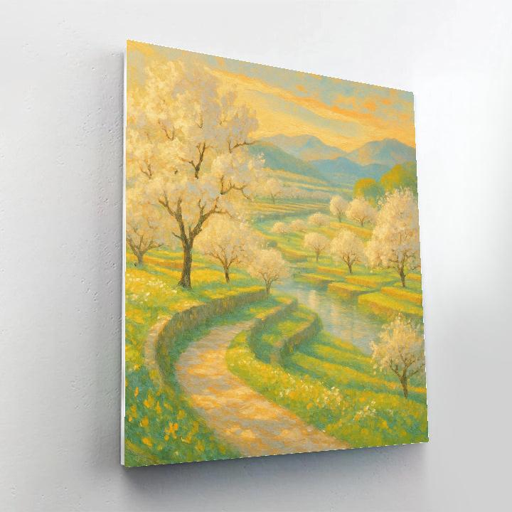 Apricot Dawn Over The Terraced Orchard Valley paint by numbers