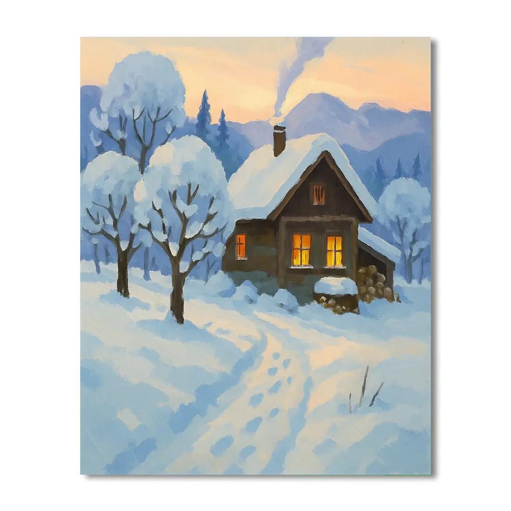 Sunrise Smoke Over The Alpine Orchard Chalet Numbered painting kits