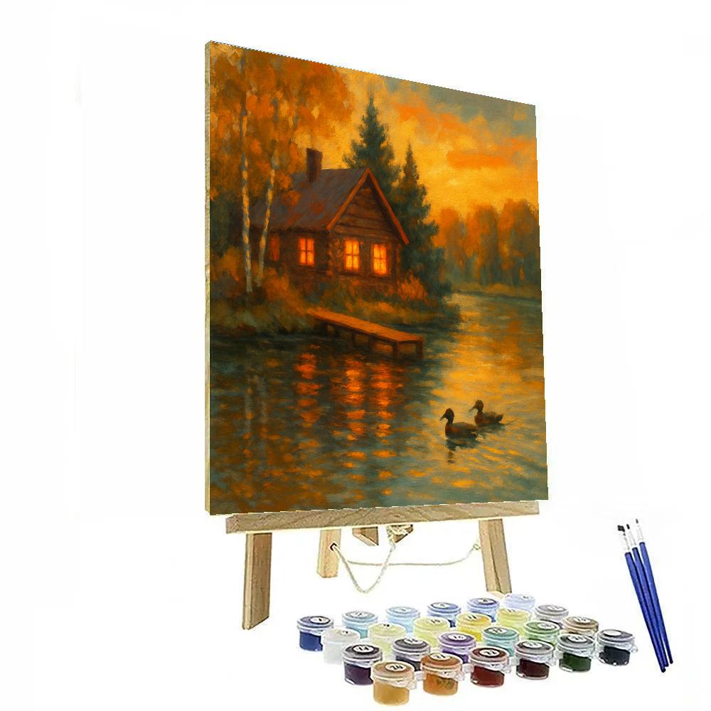 Golden Hour Cabin Windows By The Shore Paint by numbers art