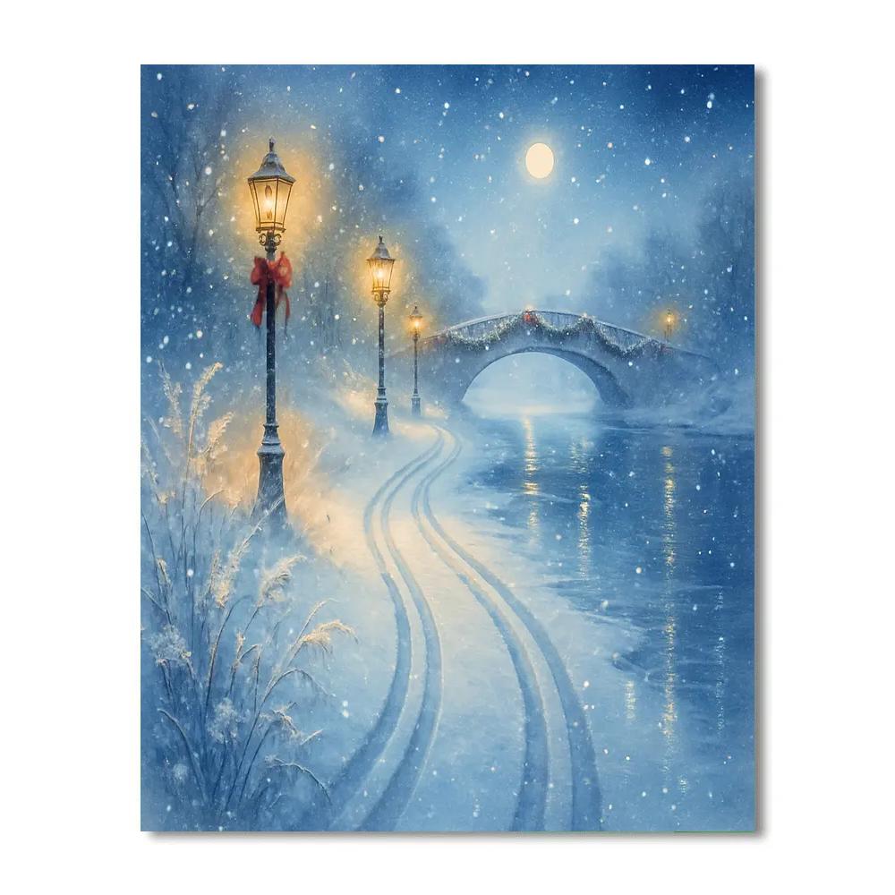 Midnight Sleigh Tracks By The Frozen River DIY paint by numbers