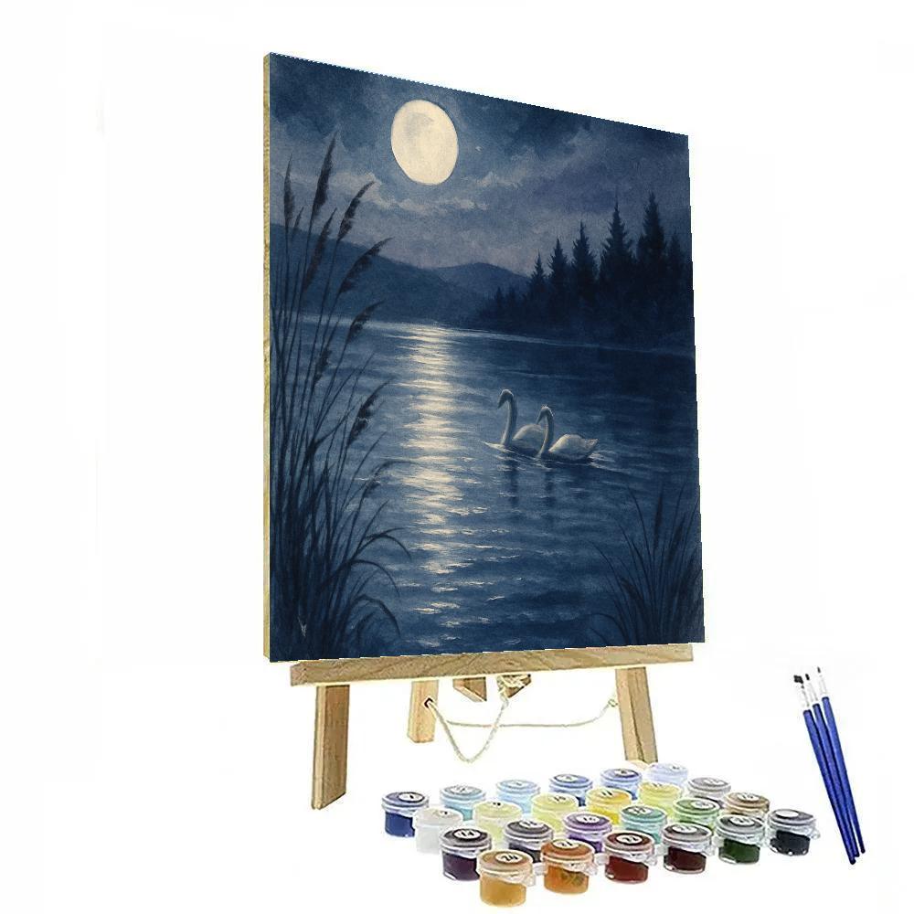 Moonlit Stillwater With Silver Reeds Number painting
