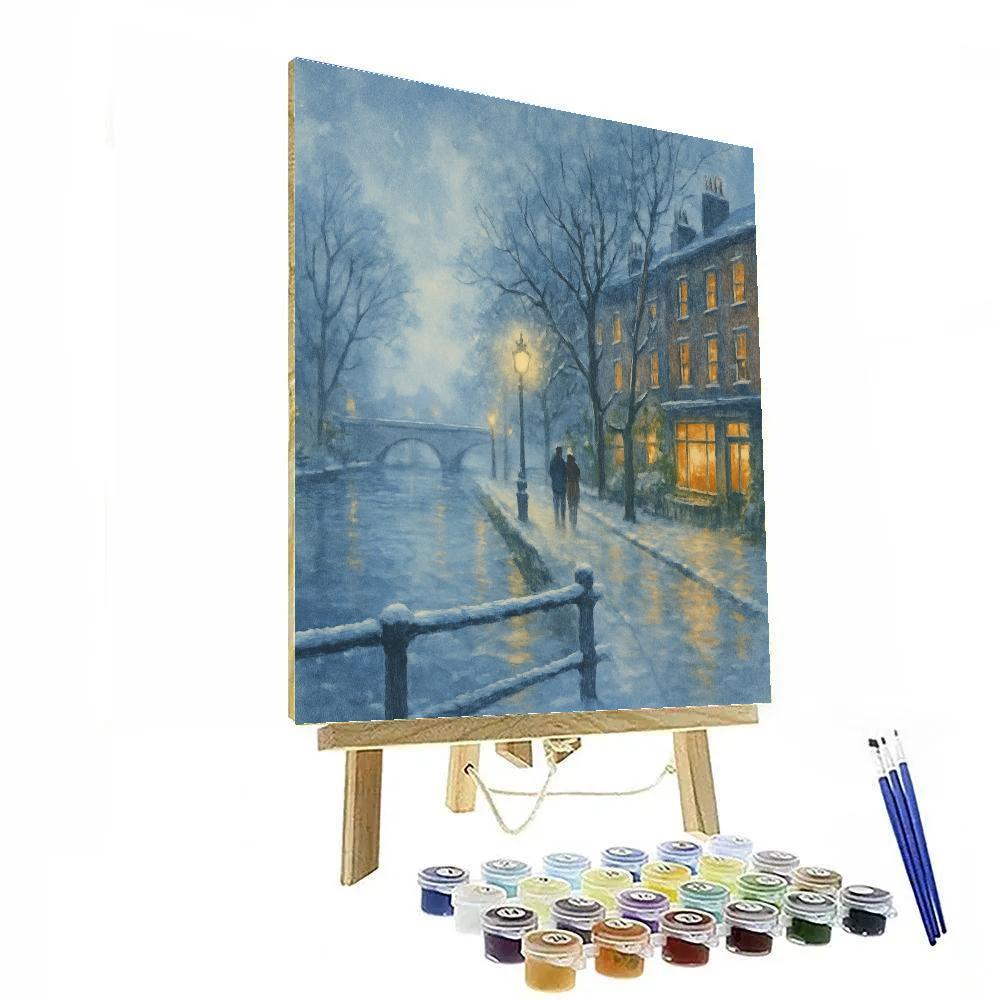 Snowlit Riverside Row Of Townhouses Paint by numbers kits