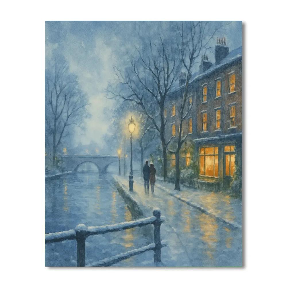 Snowlit Riverside Row Of Townhouses Paint by numbers kits