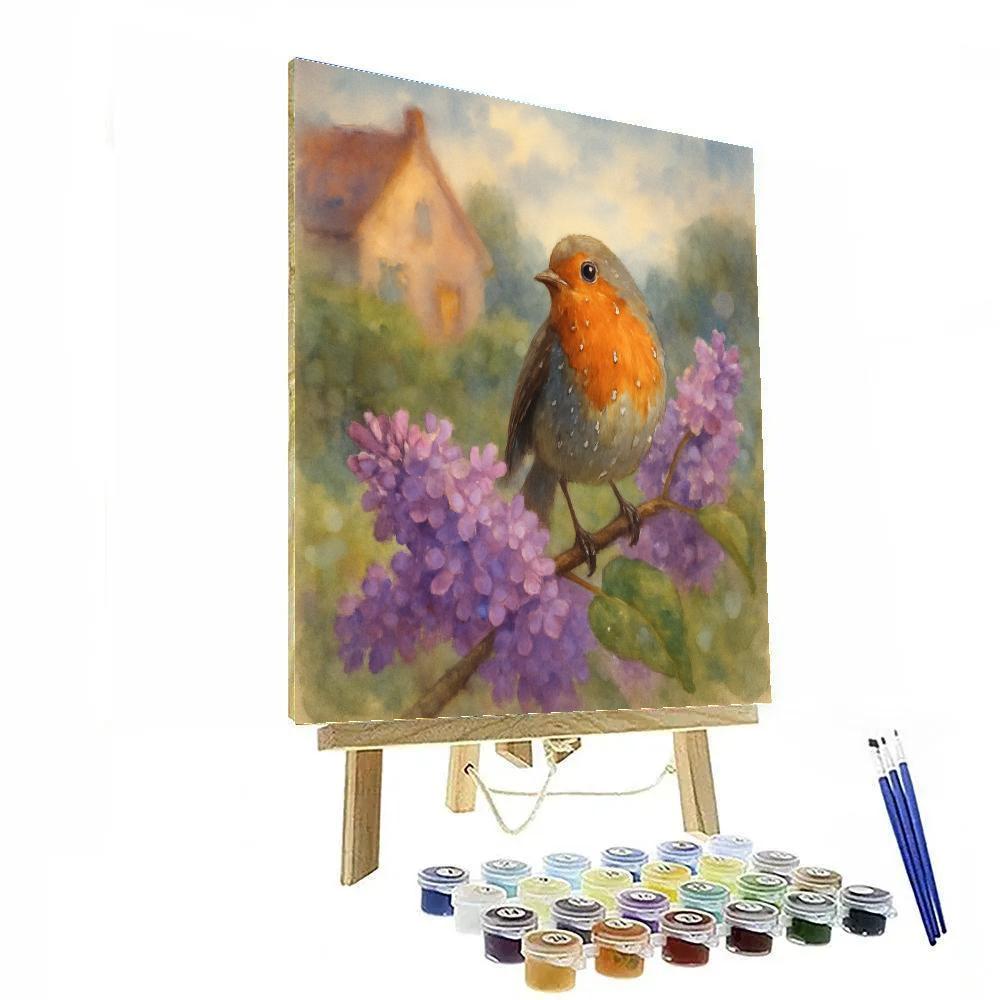 Garden Robin Among Rain Washed Lilacs DIY paint by numbers
