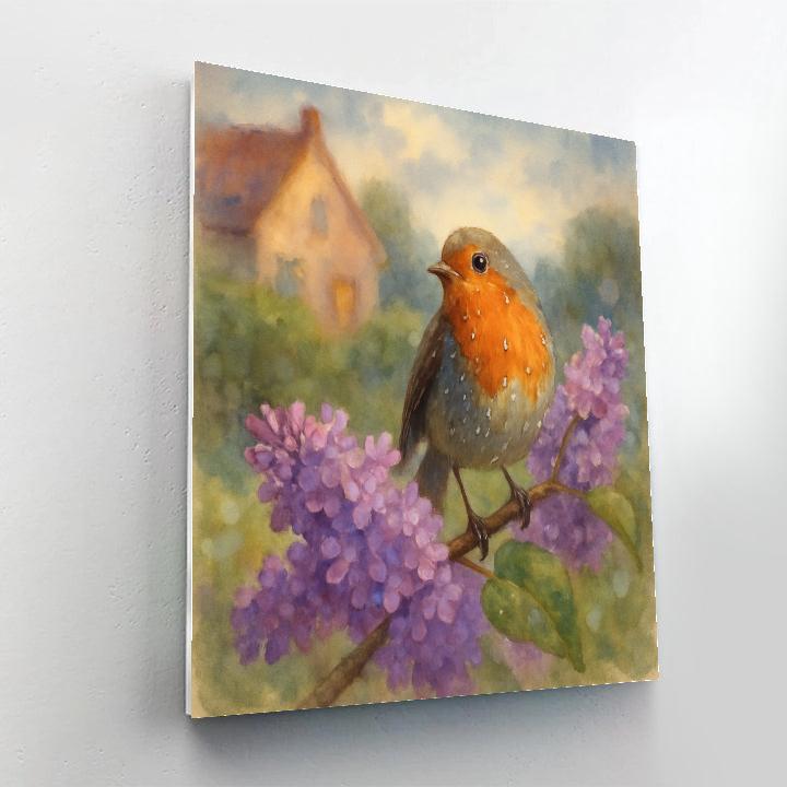 Garden Robin Among Rain Washed Lilacs DIY paint by numbers