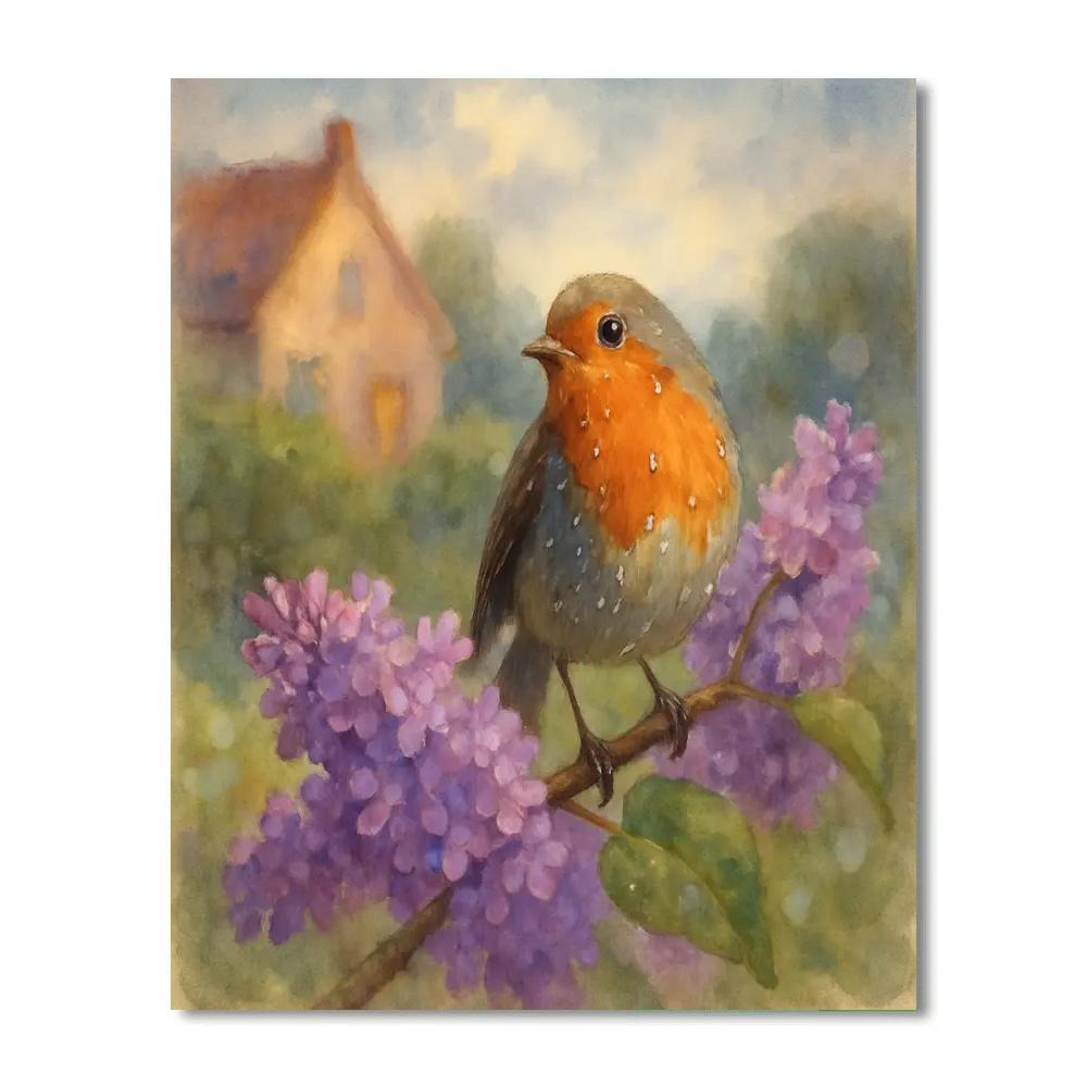 Garden Robin Among Rain Washed Lilacs DIY paint by numbers
