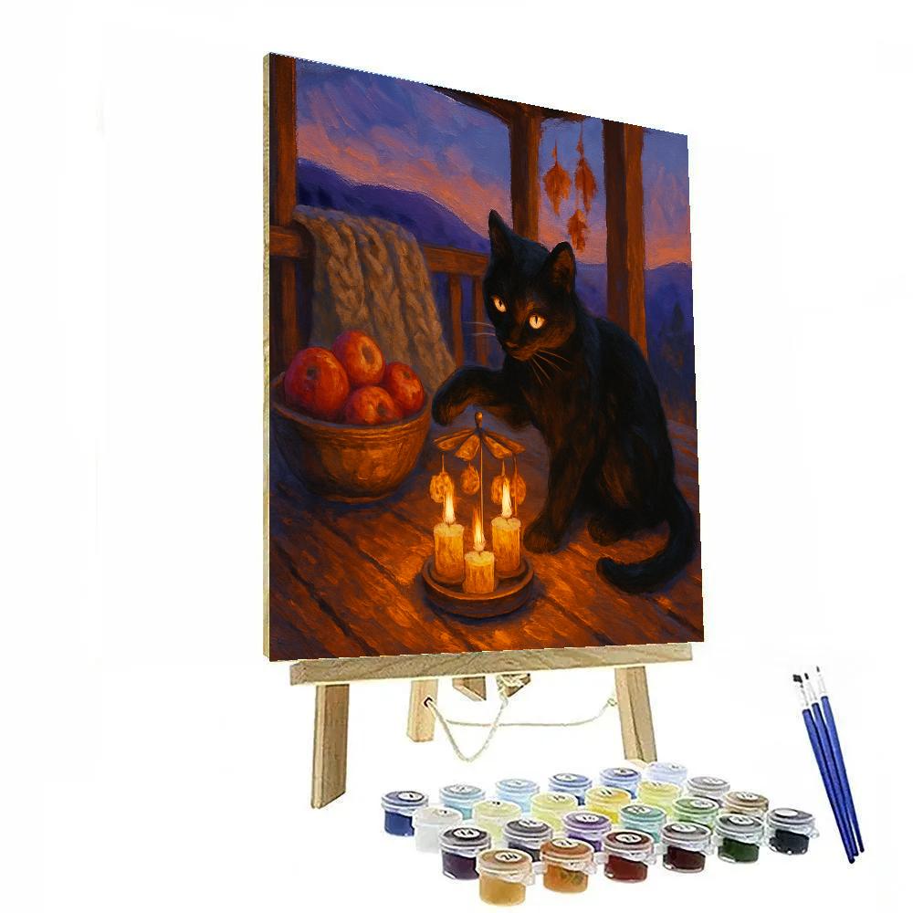 Black Cat And The Candle Carousel painting number kit