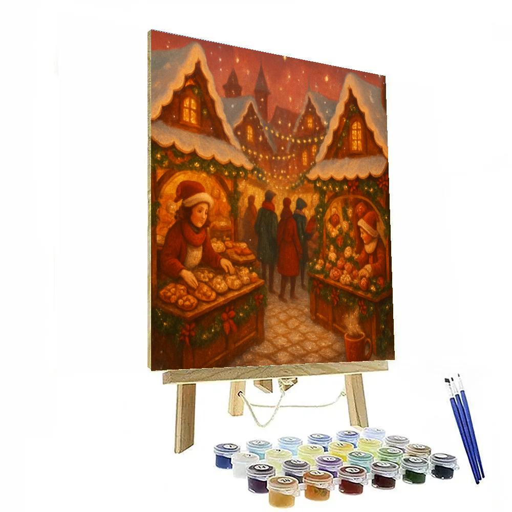Gingerbread Roofs At The Winter Market Numbered painting kits