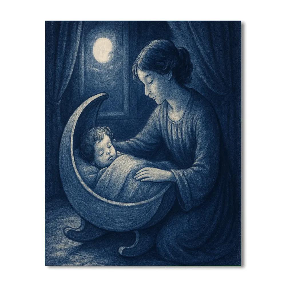 Moonlit Lullaby Cradle Number painting