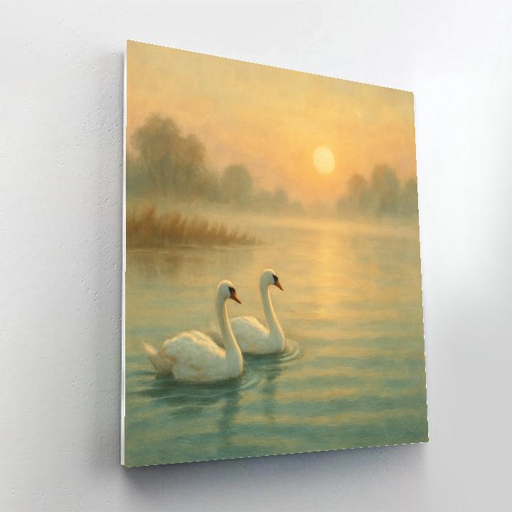 Misty Lake Swans At Daybreak Glow Painting by numbers kit