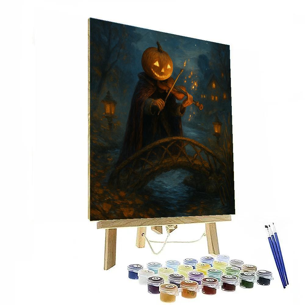 Pumpkin Headed Violinist At The Leaf Bridge paint by number