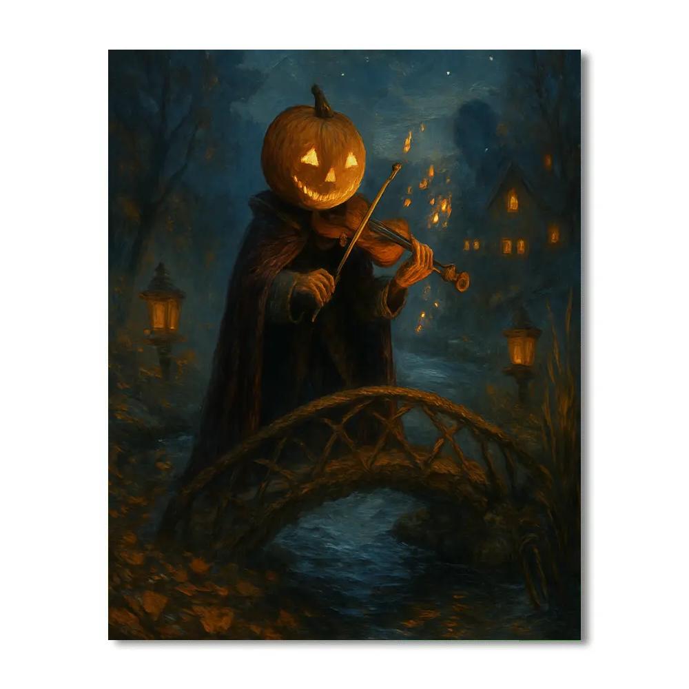 Pumpkin Headed Violinist At The Leaf Bridge paint by number