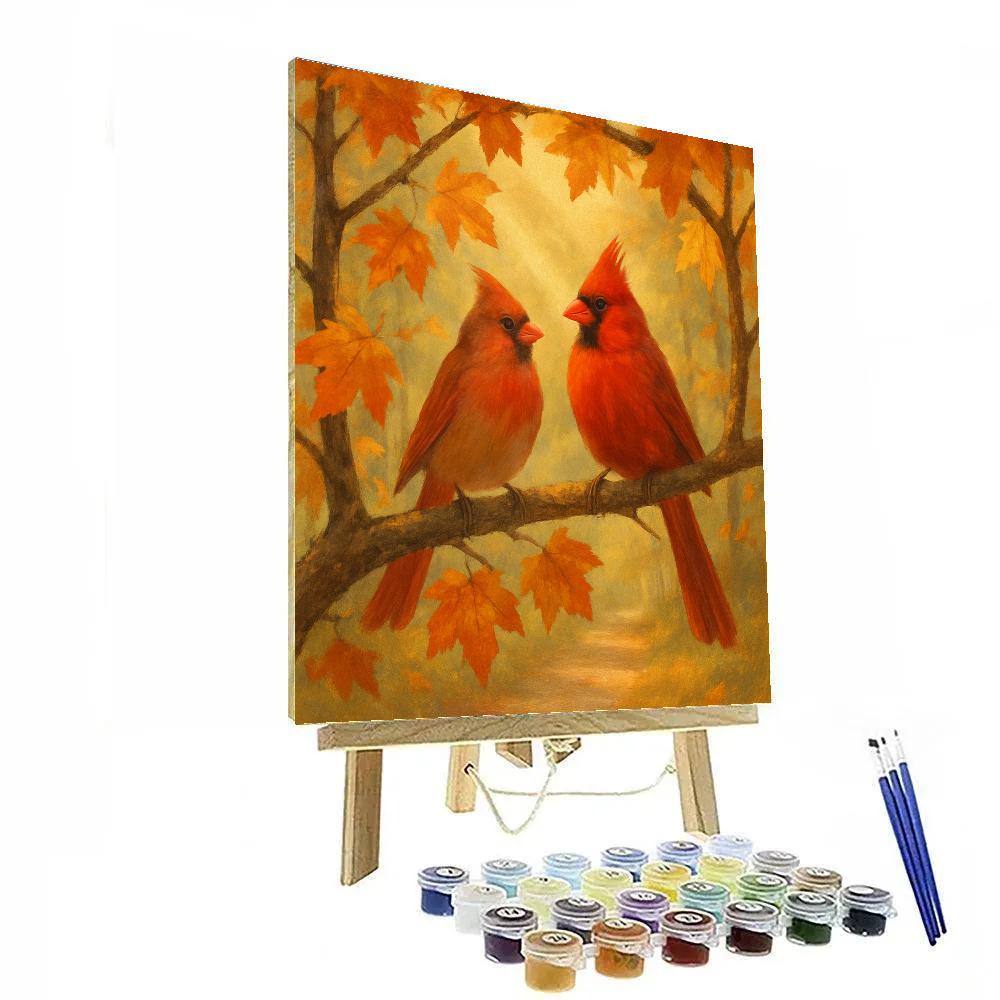 Autumn Cardinals In A Maple Window Frame Painting by numbers kit
