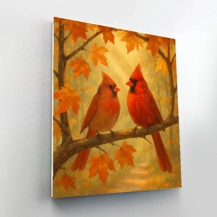 Autumn Cardinals In A Maple Window Frame Painting by numbers kit
