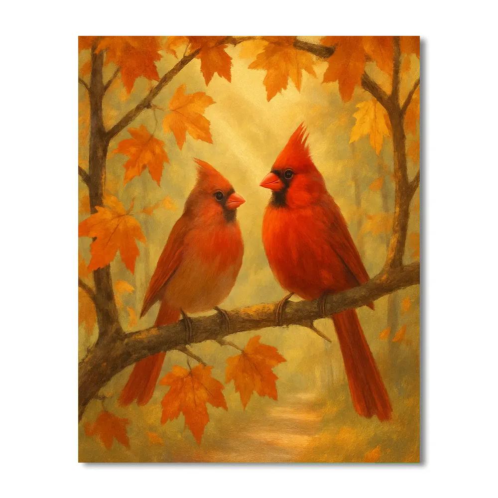 Autumn Cardinals In A Maple Window Frame Painting by numbers kit