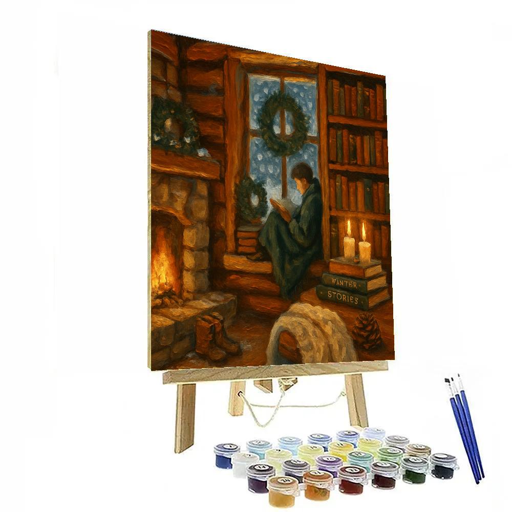 Candlelit Library Cabin In A Blizzard Hush Painting by numbers kit