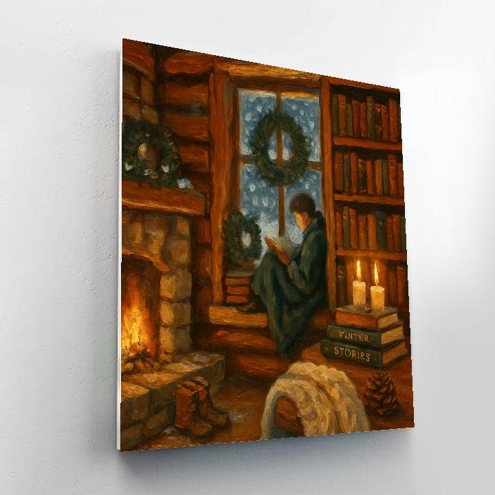 Candlelit Library Cabin In A Blizzard Hush Painting by numbers kit
