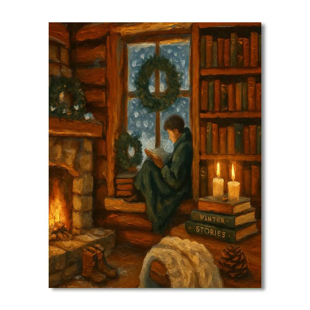 Candlelit Library Cabin In A Blizzard Hush Painting by numbers kit